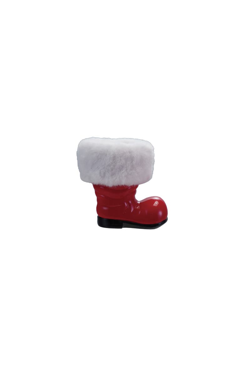 Resin Santa Boot with Faux Fur Cuff, Red, White & Black, Main, color, Red & White