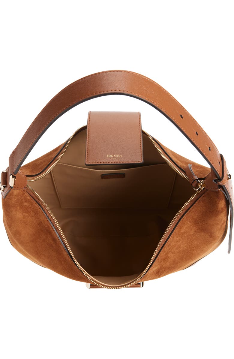 Jimmy Choo Bar Medium Leather Hobo Shoulder Bag, Alternate, color, Tan/ Tan/ Shiny Gold