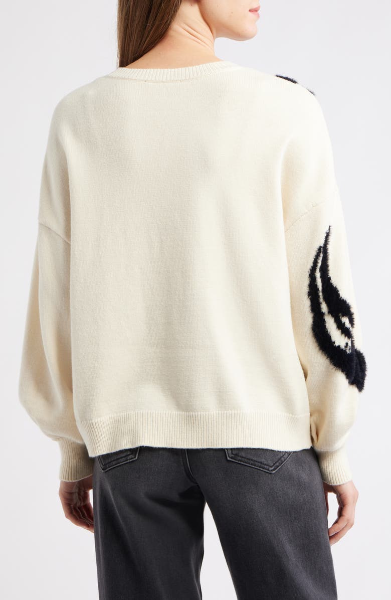 Wit & Wisdom Mixed Media Blouson Sleeve Sweater, Alternate, color, Ivory/ Black