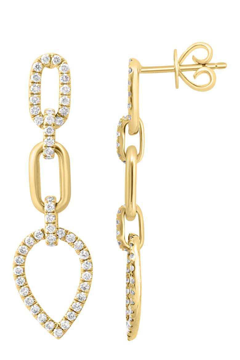 14K Yellow Gold Golden Heart Diamond Link Earrings, Alternate, color, Metallic Gold