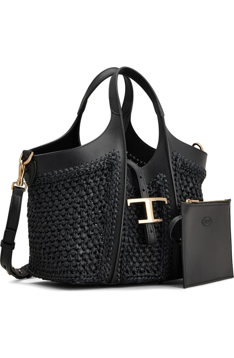 Tod
s Mini T Timeless Crochet Raffia
Leather Shopping Bag, Alternate, color, Nero