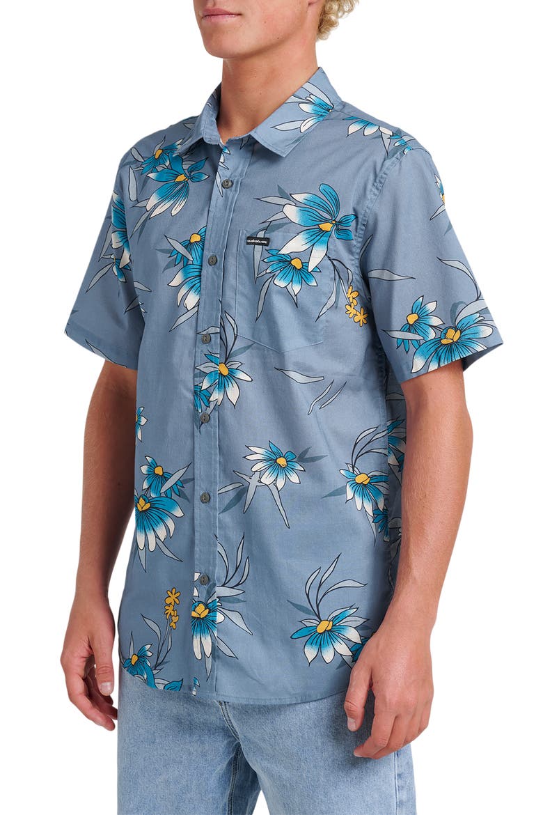 Costal Flora Classic Fit Floal Short Sleeve Cotton Button-Up Shirt, Alternate, color, CORONET BLUE