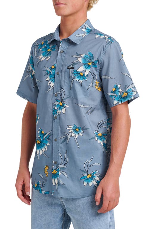 Quiksilver Costal Flora Classic Fit Floal Short Sleeve Cotton Button-up Shirt In Blue