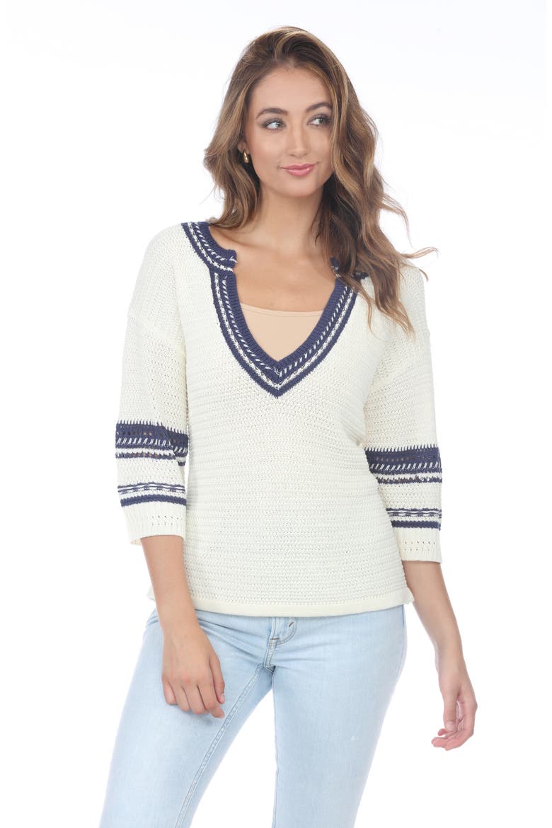 V-Neck Stripe Sweater, Alternate, color, WHITE
