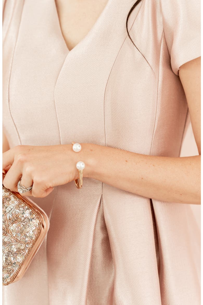 Imitation Pearl Open Hinged Bracelet, Alternate, color, WHITE- GOLD