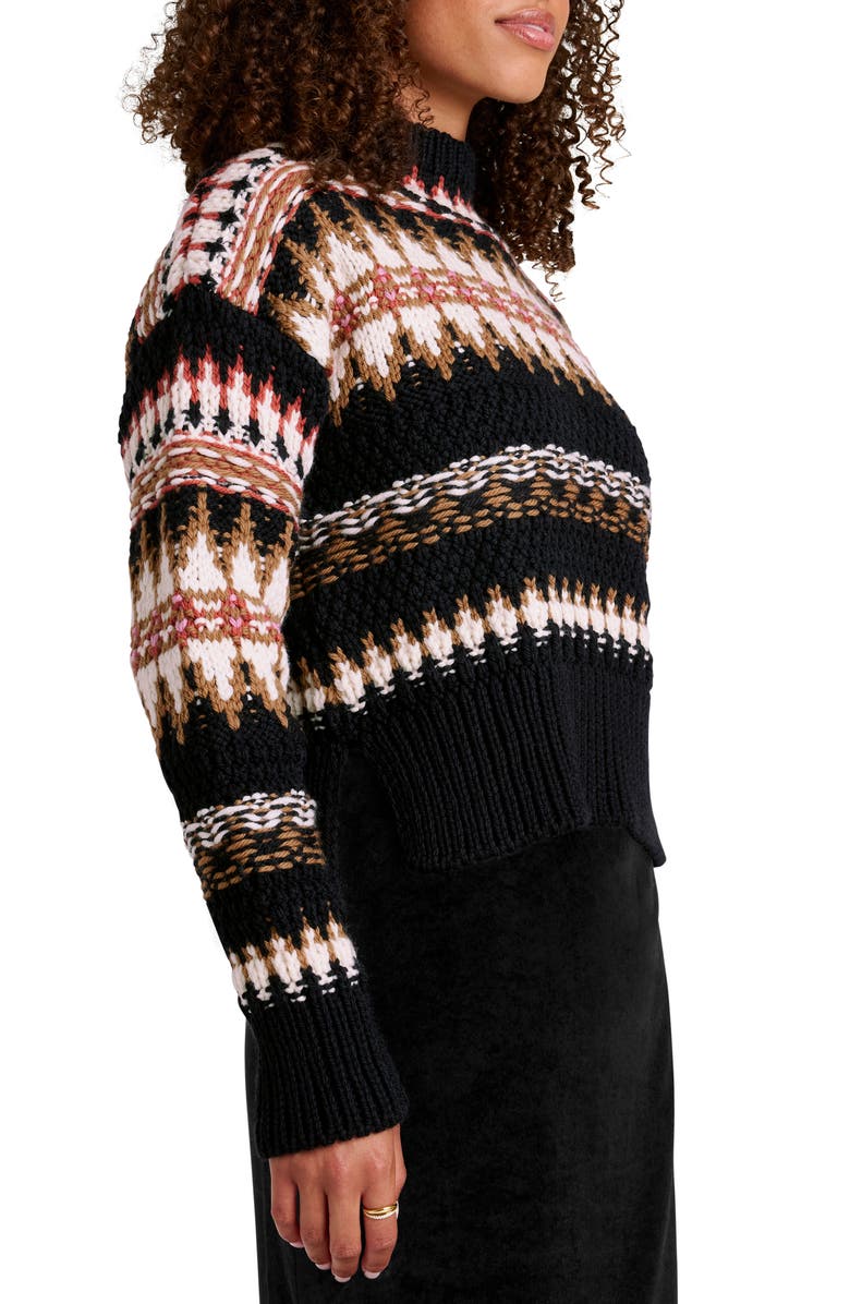 Splendid Henrietta Fair Isle Mock Neck Wool Sweater, Alternate, color, Black Mix