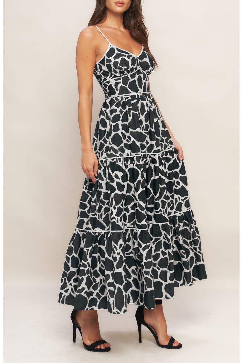 V-Neck Cotton Midi Dress, Alternate, color, IVORY BLACK