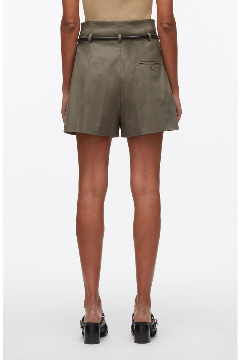 Origami Belted Stretch Cotton Shorts, Alternate, color, ARMY