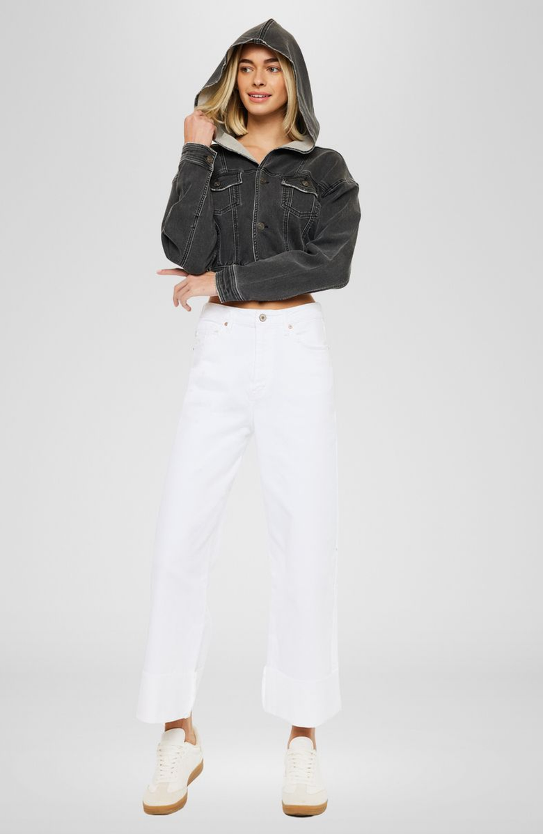 KanCan Alfie 90's Cropped Wide Leg Jeans, Alternate, color, White