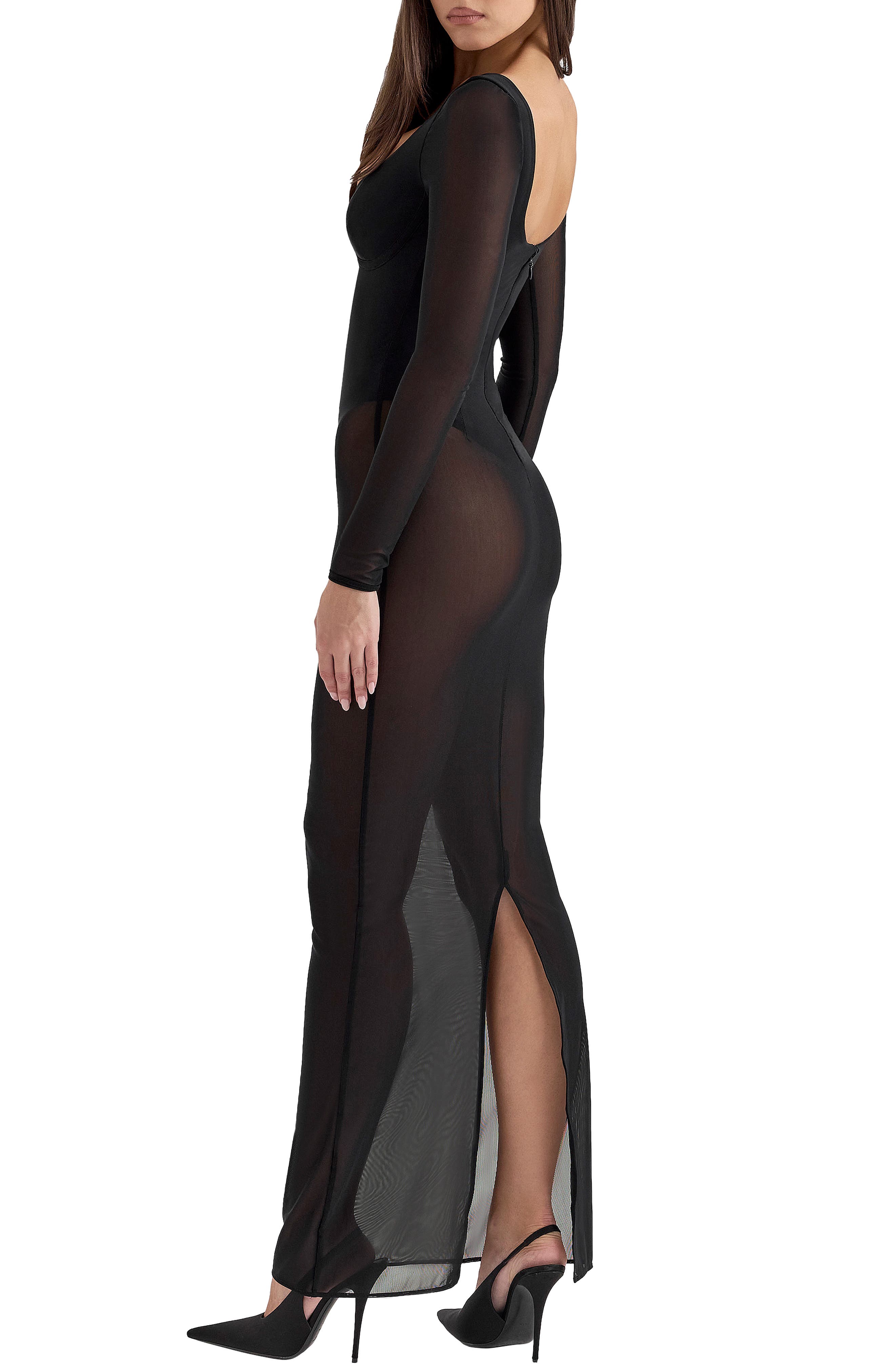 long sleeve transparent dress Wedding dress see through sleeves 8 US / Natural White