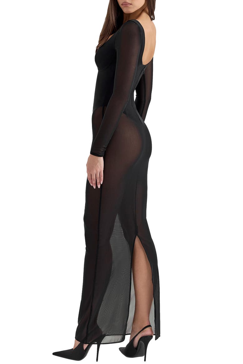 long black dress sheer sleeves ASOS DESIGN sleeve maxi with lace panel godets and bodysuit in calf length Long Sleeve Sheer Mesh Panel