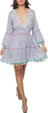 RANEES Pom Pom Long Sleeve Minidress
