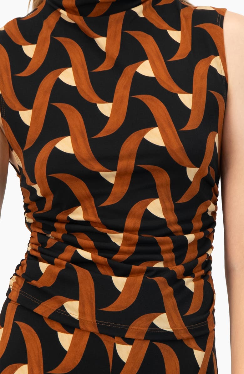 IVONNE Patterned Ruched High Neck Blouse, Alternate, color, Multi-Brown