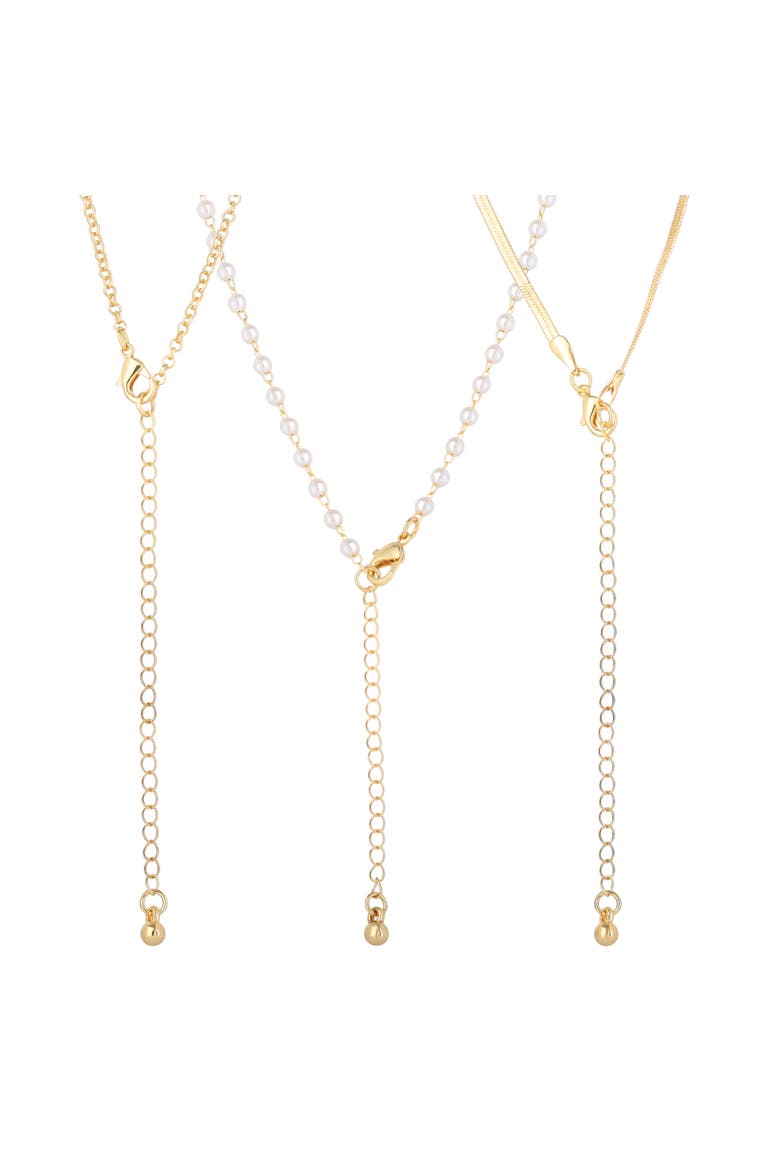 Pearl Earrings and Gold Necklaces Jewelry Set, 4-Piece, Alternate, color, Gold-Tone