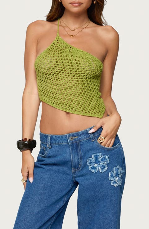 Daley Asymmetric One-Shoulder Sheer Crop Top