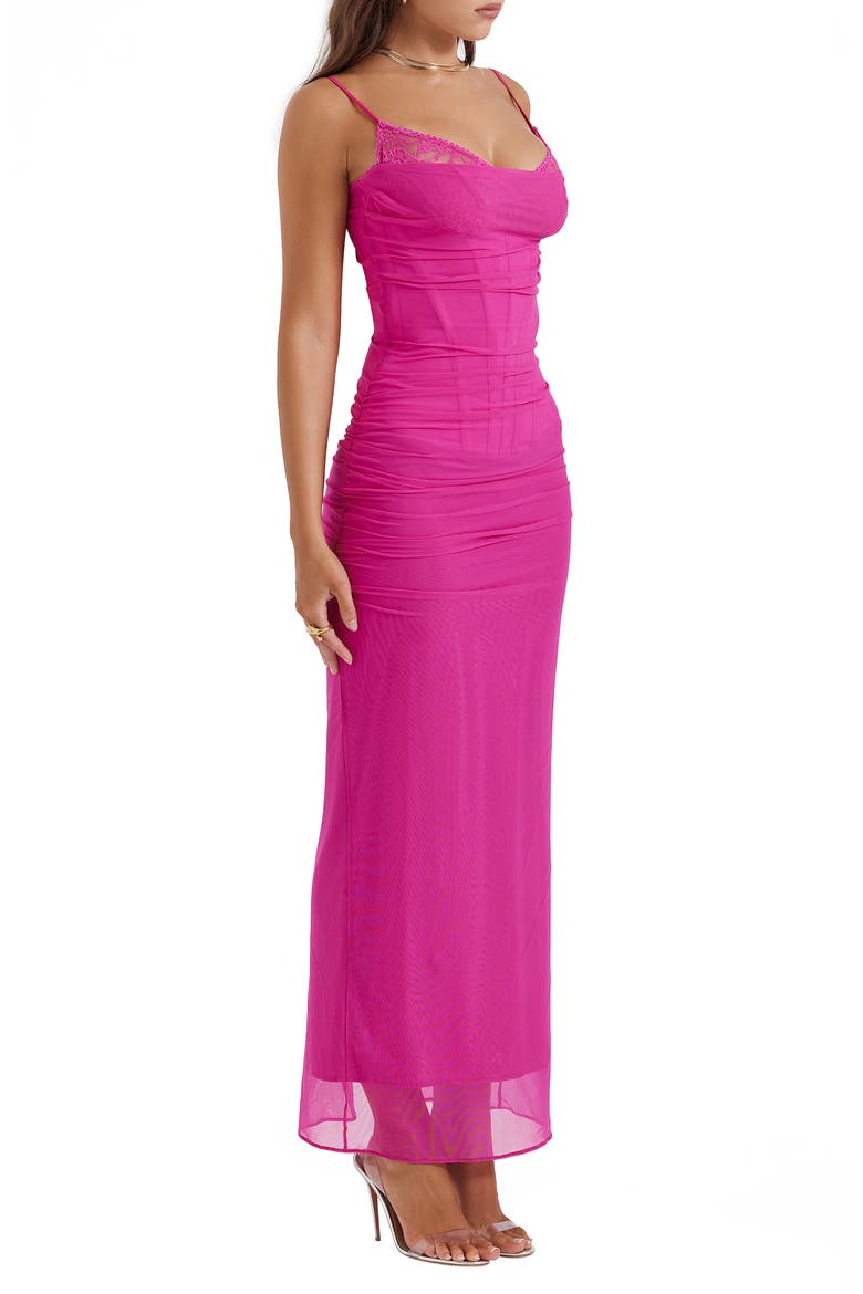 Nalini Mesh Corset Cocktail Dress, Alternate, color, FUSCHIA