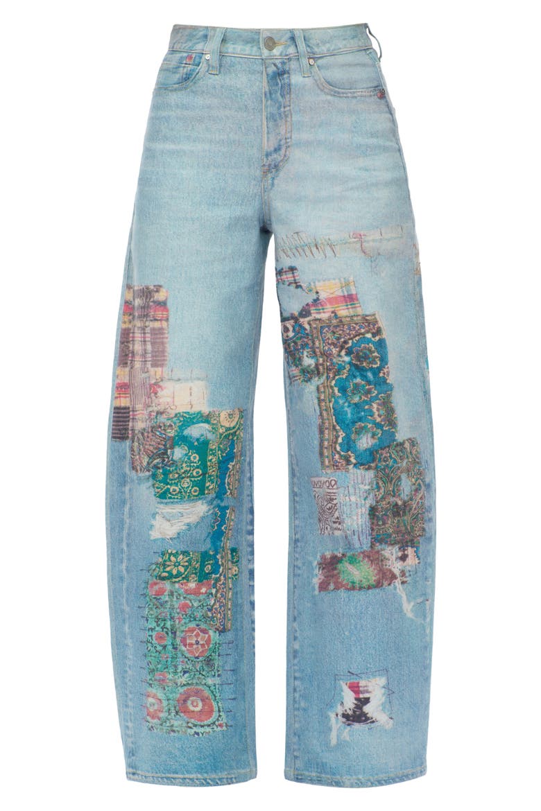 Print High Waist Barrel Leg Jeans, Alternate, color, LIGHT BLUE