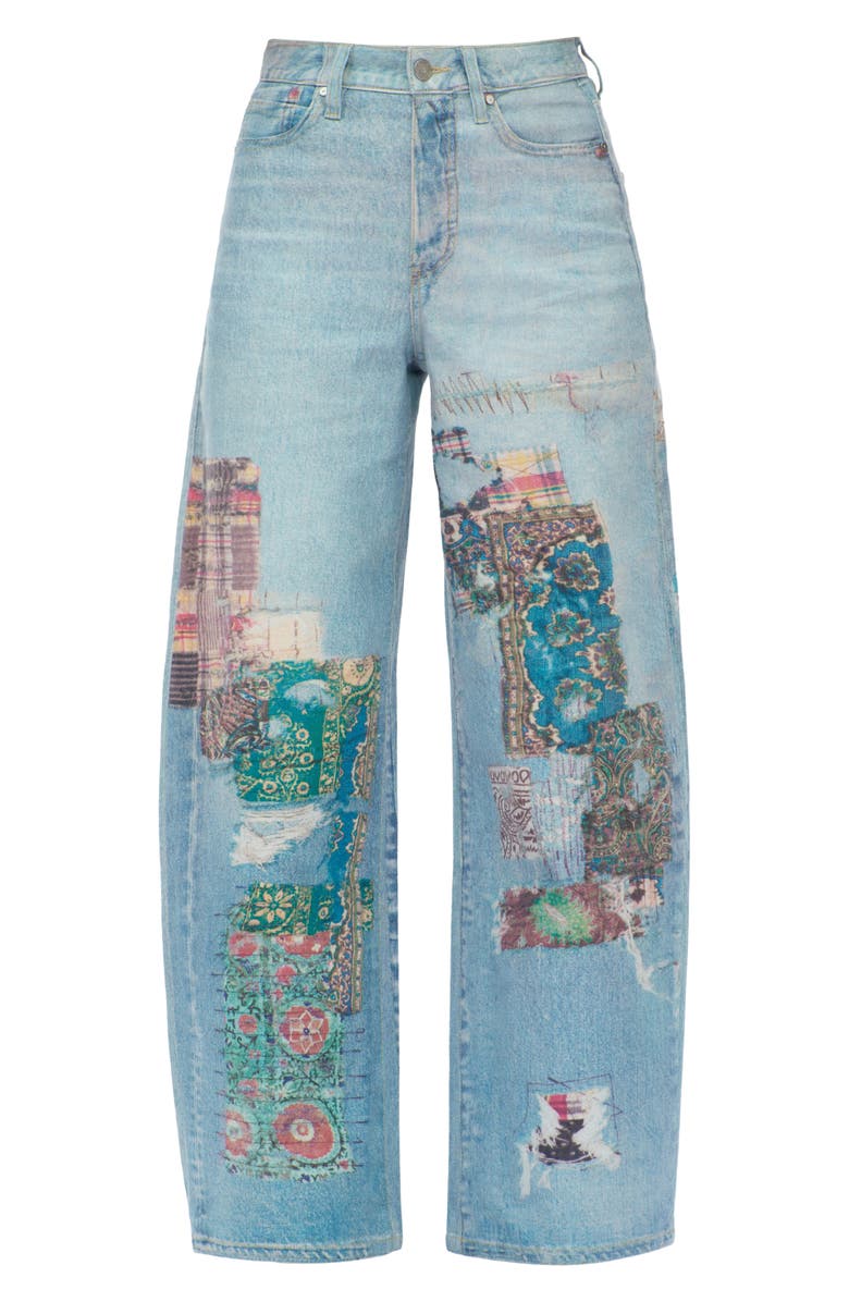 Bayeas Print High Waist Barrel Leg Jeans, Alternate, color, Light Blue