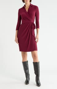 Eliza J Three-Quarter Sleeve Faux Wrap Dress