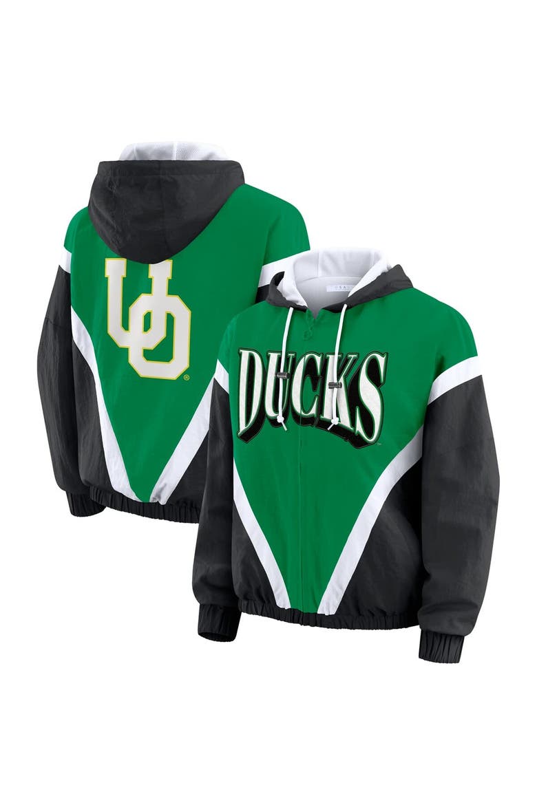 Women's WEAR by Erin Andrews Green/Black Oregon Ducks Colorblock Full-Zip Hoodie Windbreaker Jacket, Main, color, Green