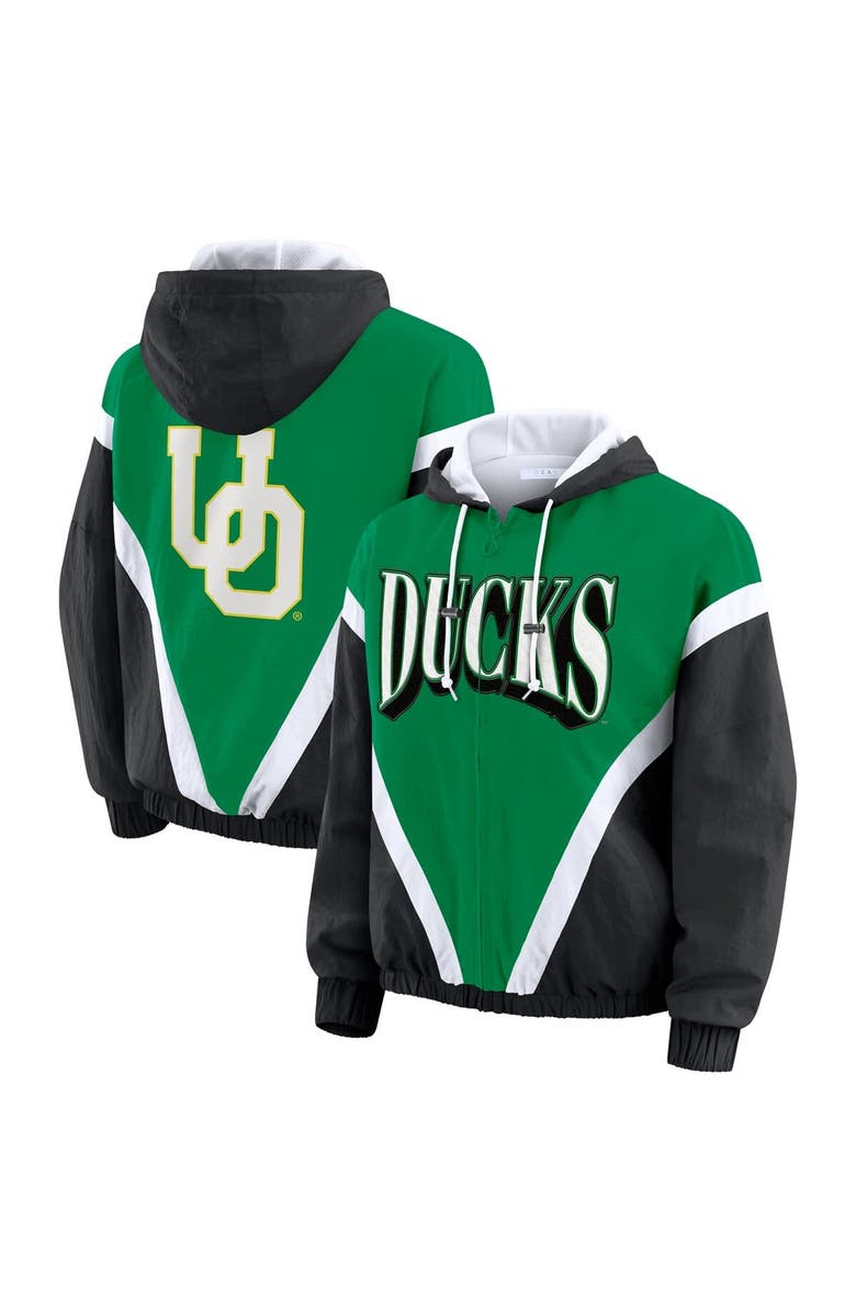 WEAR by Erin Andrews Women
s WEAR by Erin Andrews Green/Black Oregon Ducks Colorblock Full-Zip Hoodie Windbreaker Jacket, Main, color, Green