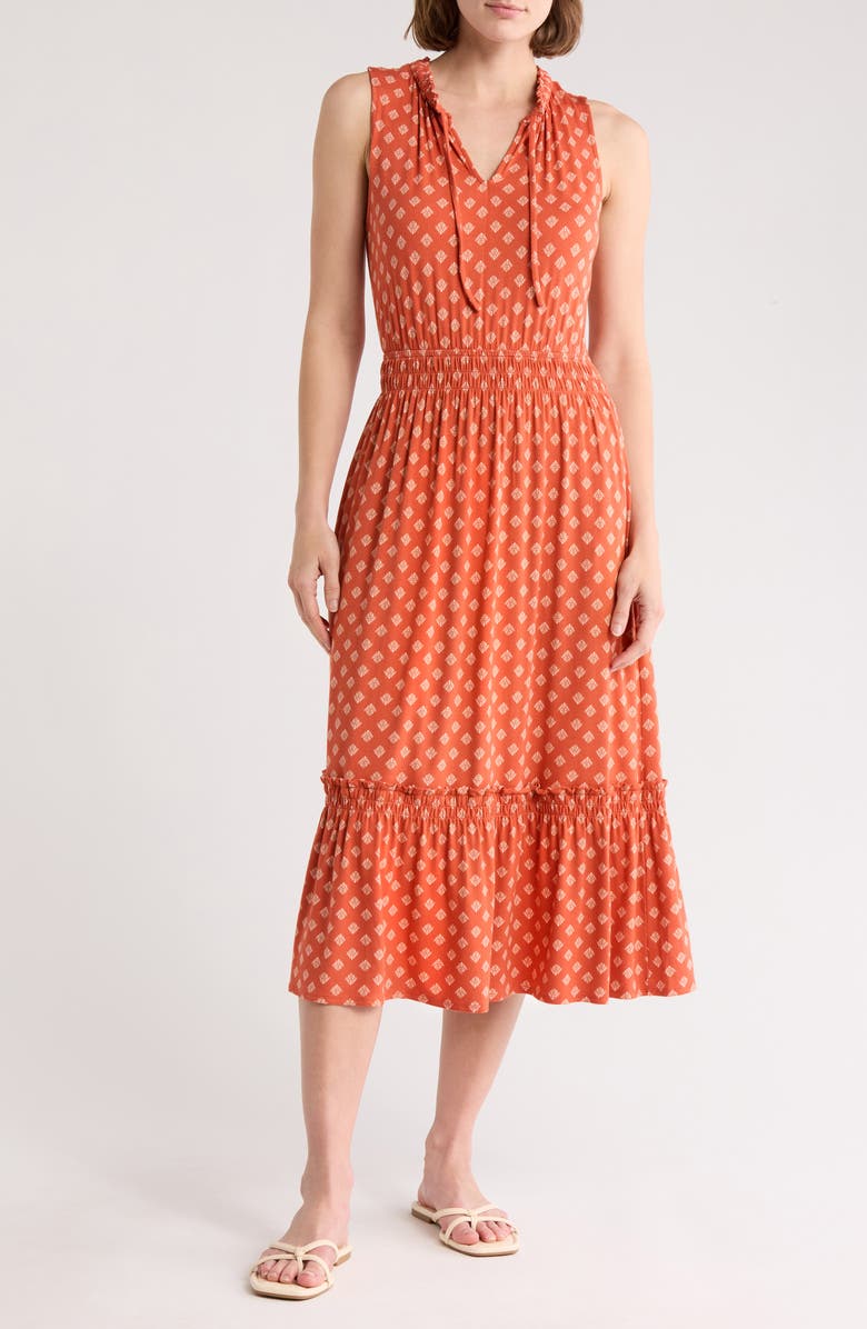 Melrose and Market Sleeveless Ruffle Hem Dress, Main, color, Orange Gabby Foulard