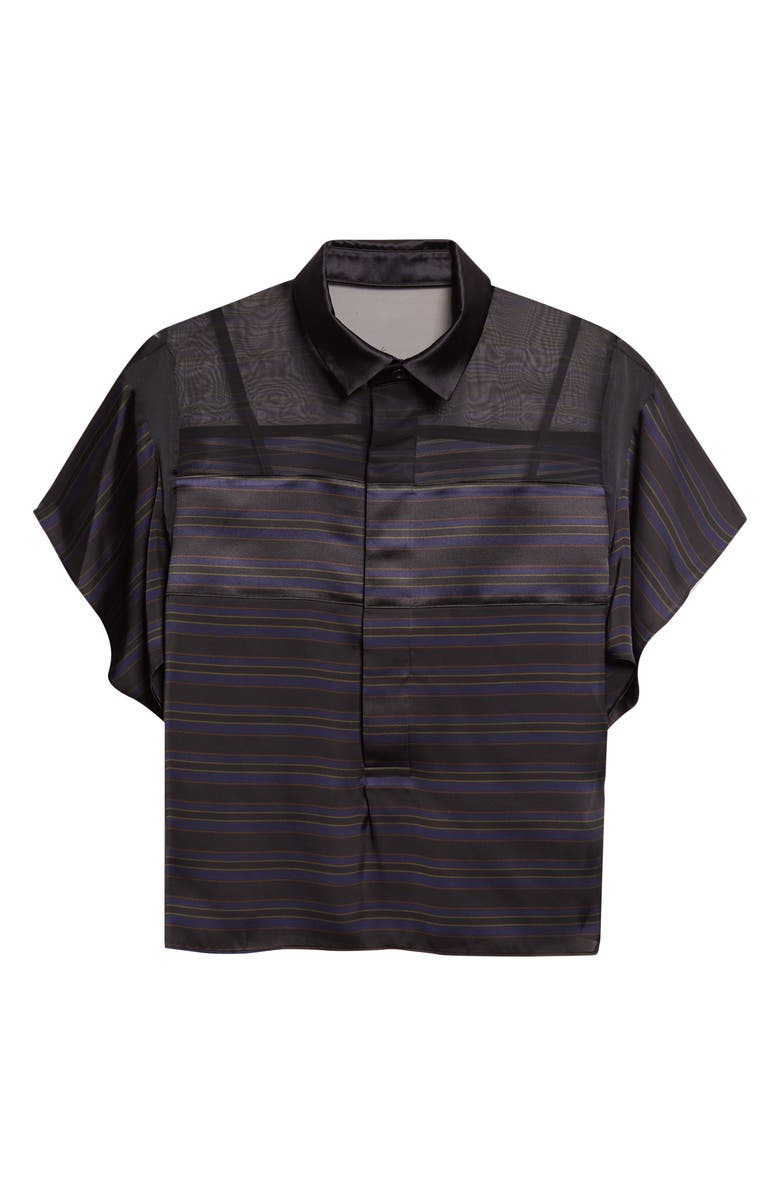 Sacai Short Sleeve Mixed Media Button-Up Shirt, Alternate, color, Black/ Navy