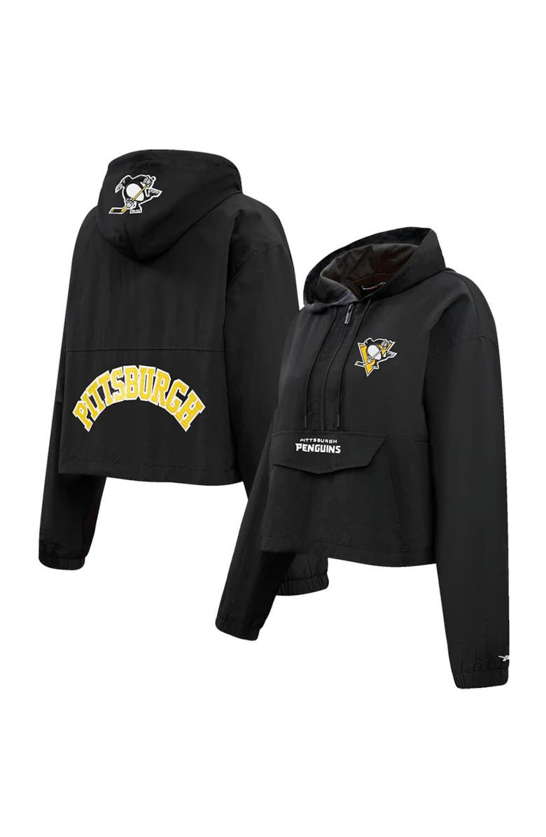 PRO STANDARD Women's Pro Standard Black Pittsburgh Penguins Classic Cropped Half-Zip Wind Jacket, Alternate, color, Black
