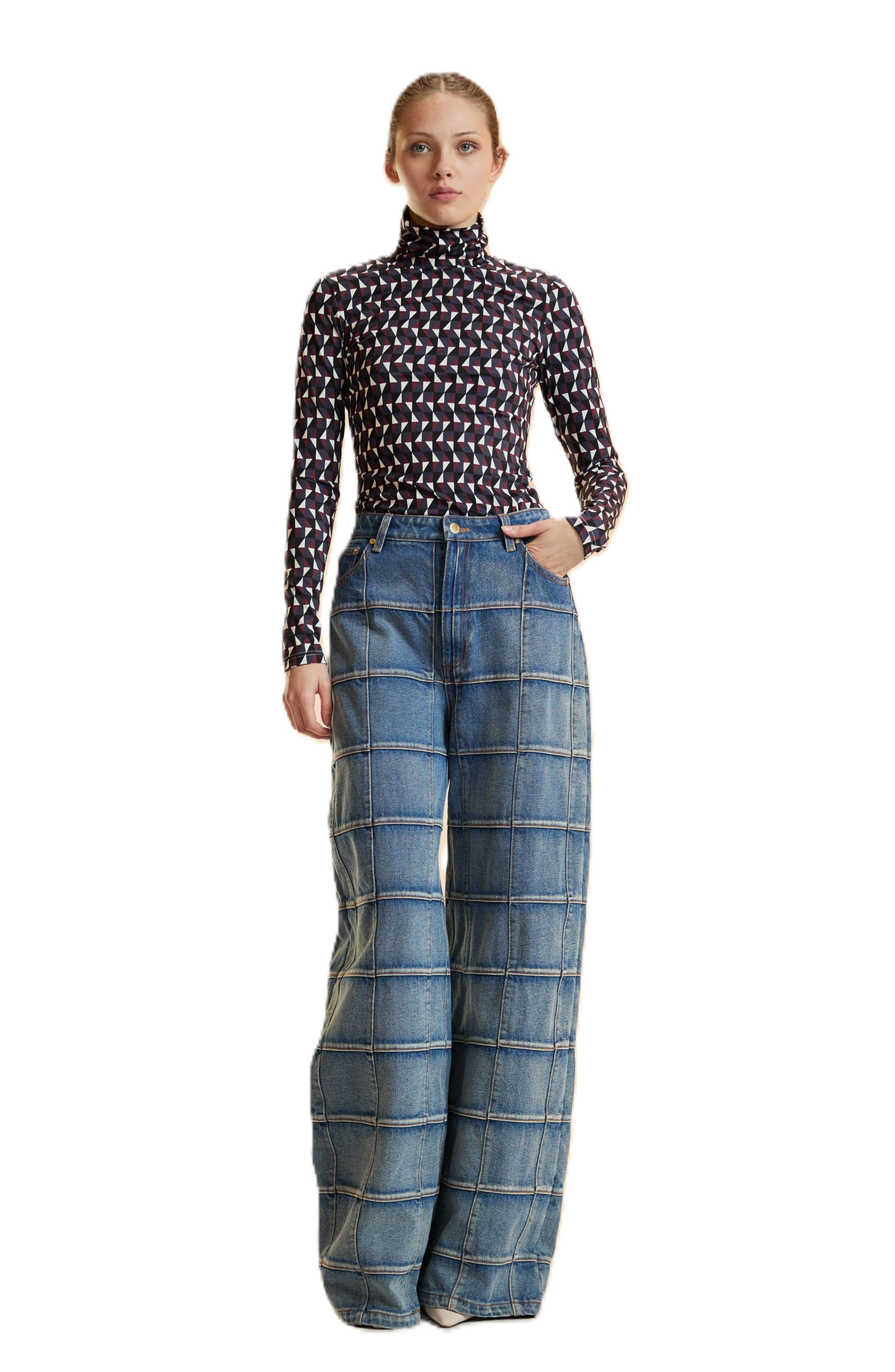 Cynthia Rowley Turtle Neck Lycra Top In Blue