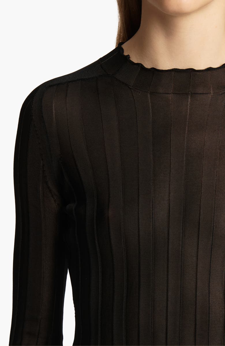 Khaite Cosette Sheer Rib Top, Alternate, color, Black