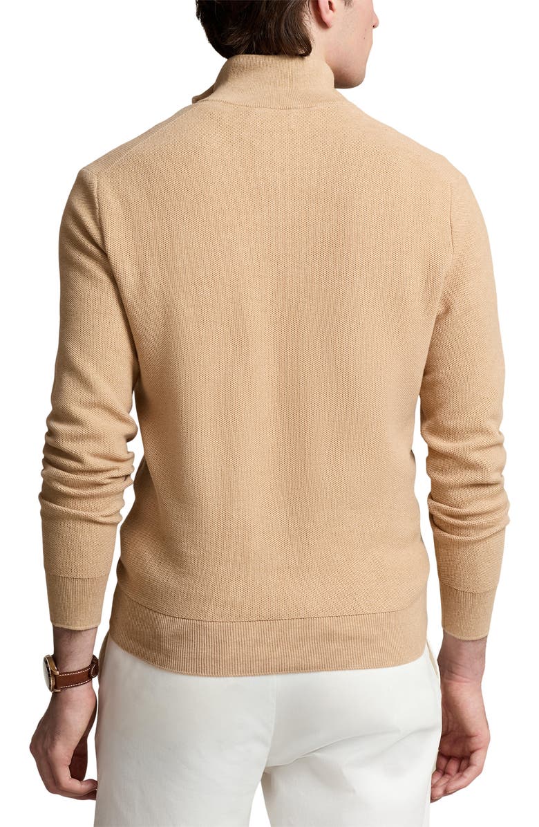 Polo Ralph Lauren Mesh Knit Cotton Quarter Zip Sweater, Alternate, color, Camel Melange