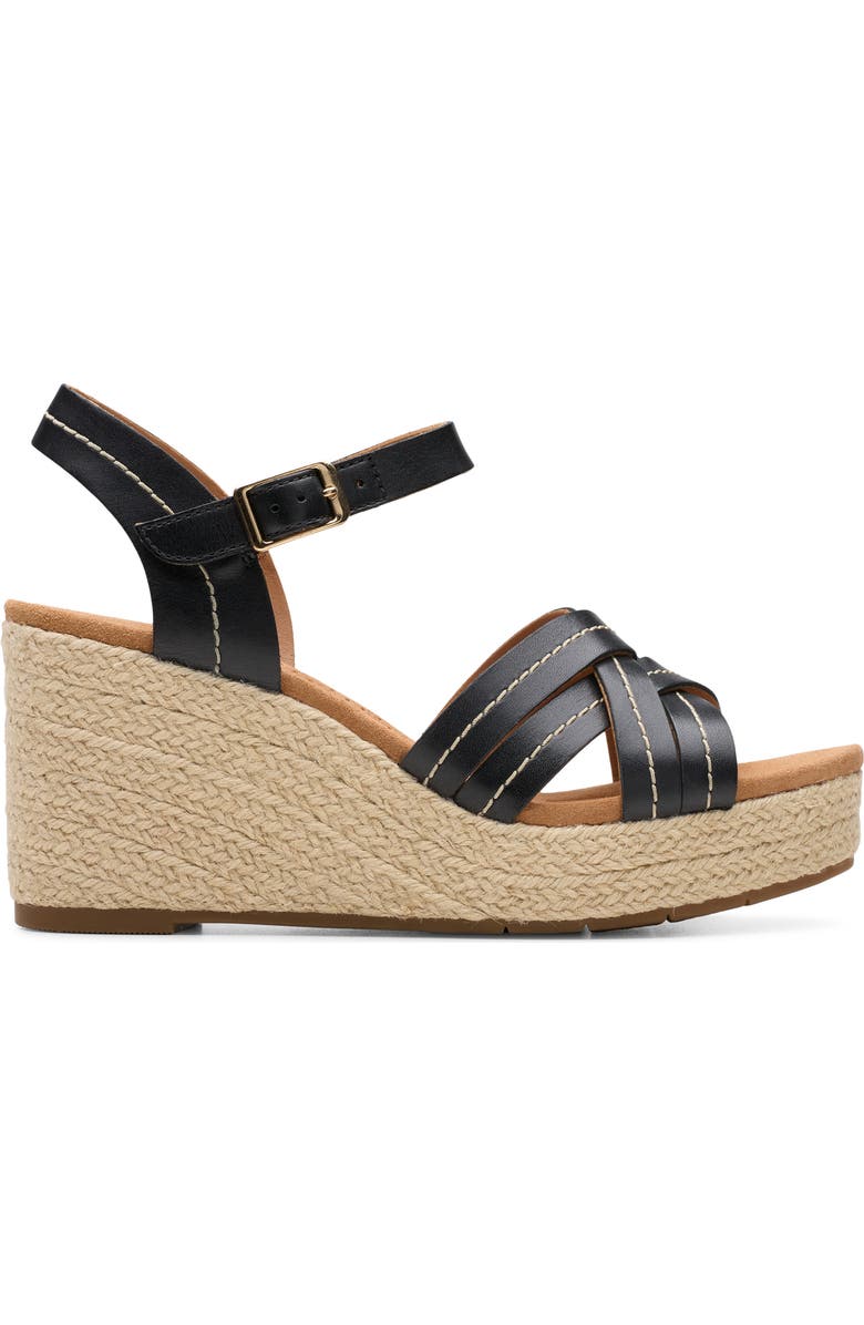 Clarks<sup>®</sup> Sabina Platform Wedge Sandal, Alternate, color, Black Leather