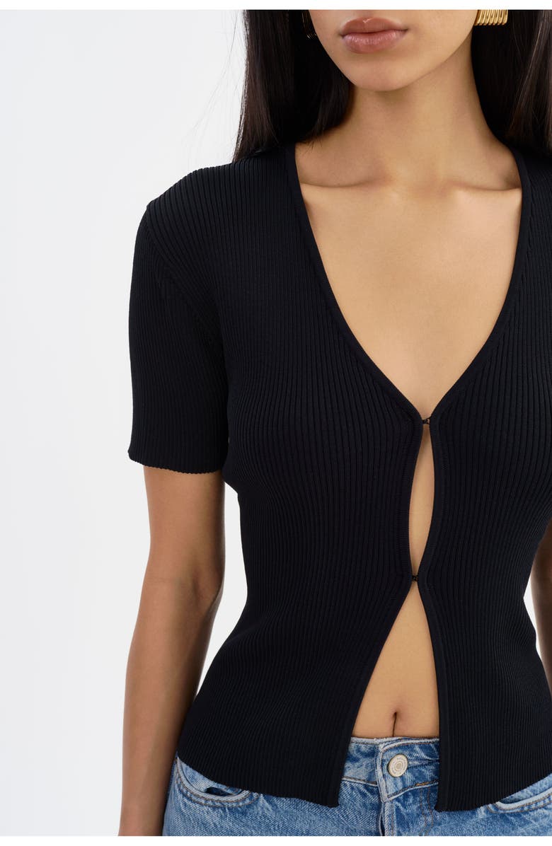 LAMARQUE AURELIE | Rib Knit Short Sleeve Top, Alternate, color, Black