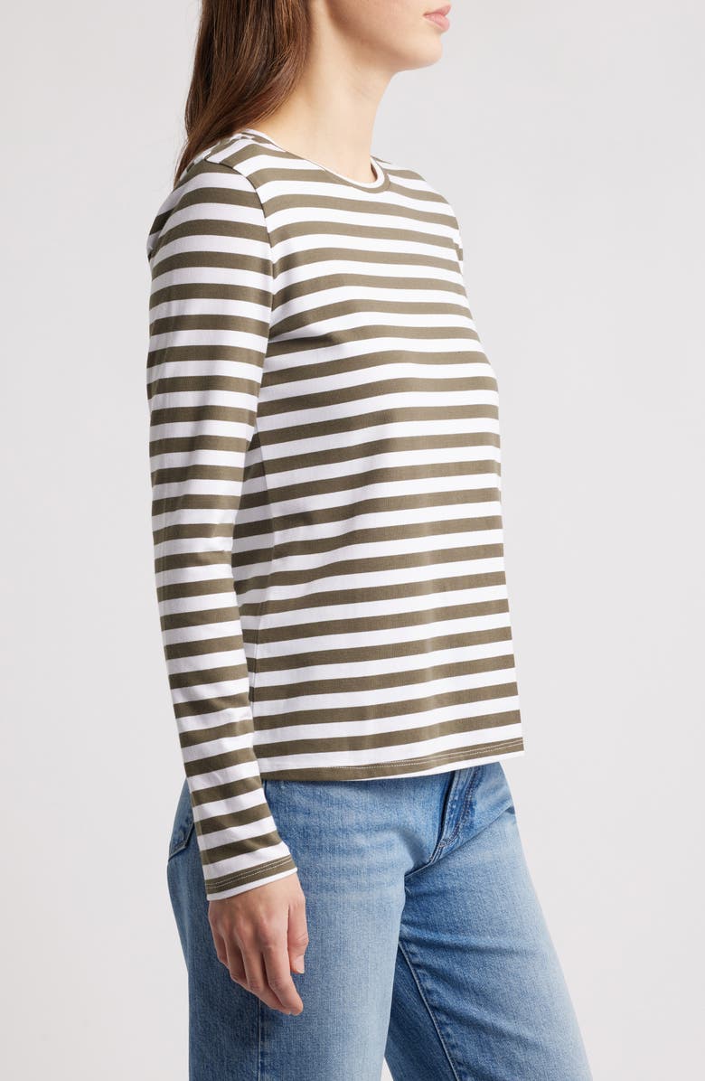 Caslon<sup>®</sup> Crewneck Long Sleeve T-Shirt, Alternate, color, Olive Sarma-White Charm Stripe