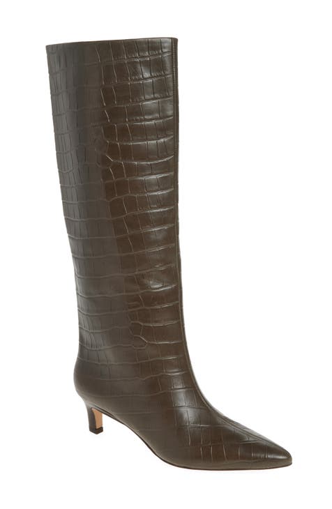 Green leather knee high boots best sale