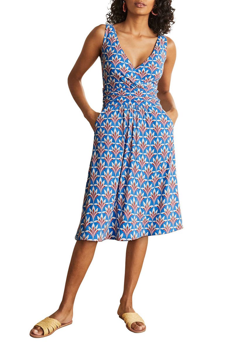 Effie Jersey Dress, Main, color, MOROCCAN BLUE PALM PETAL