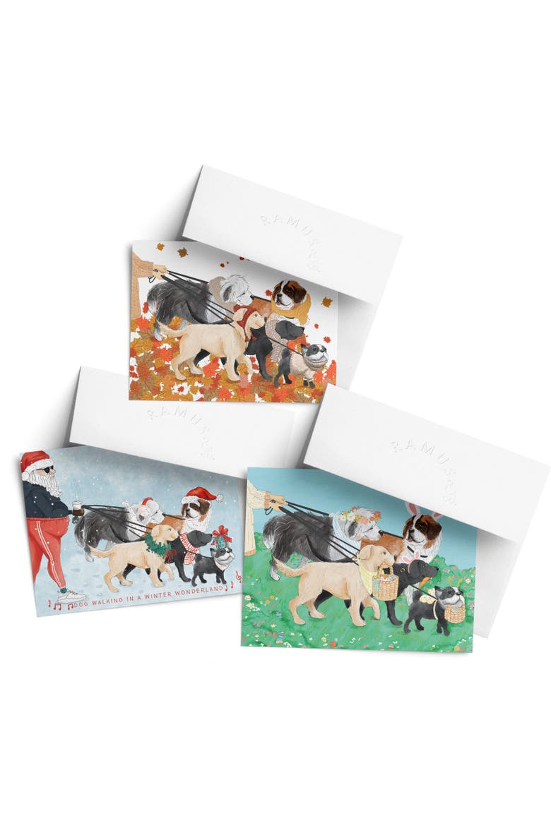 Holiday Greeting Card Pack Sets (3 ct, Assorted) Autumn, Santa and Easter Dog Walk, Main, color, Multi-Pack