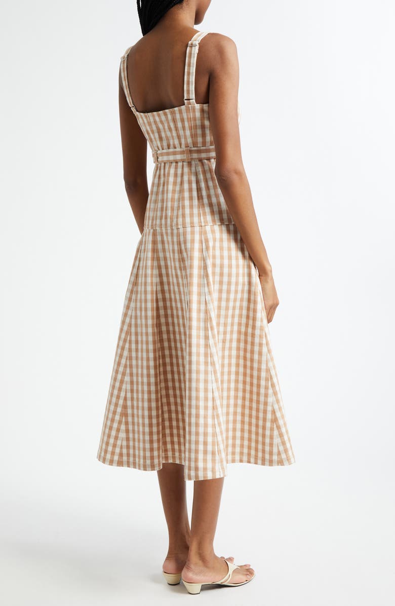 Cinq à Sept Tina Gingham Belted Denim Sundress, Alternate, color, Light Plaster