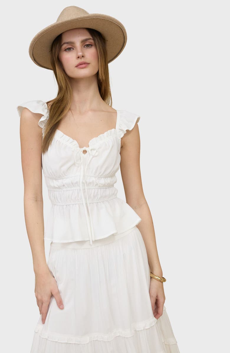 Blu Pepper Ruffle Shirred Peplum Tank, Alternate, color, White