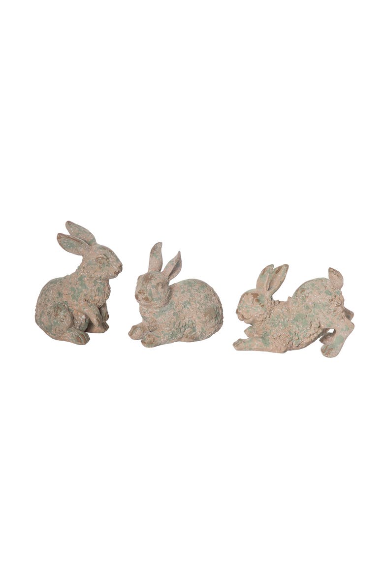 Small Weathered Bunny Decor Set of 3 - Charming Resin Decorative Objects for Home and Garden, Main, color, Green