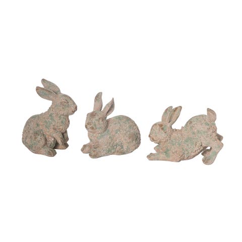 Small Weathered Bunny Decor Set of 3 - Charming Resin Decorative Objects for Home and Garden