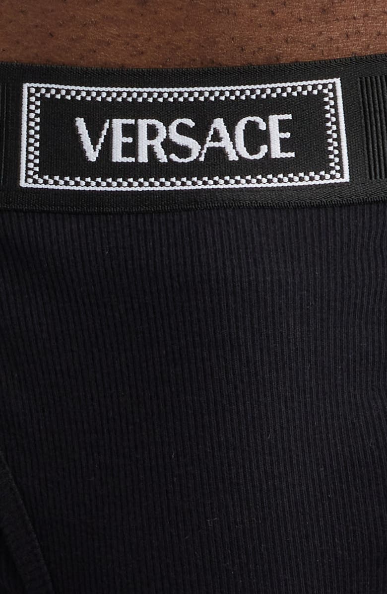 Versace '90s Logo Stretch Cotton Rib Briefs, Alternate, color, Black