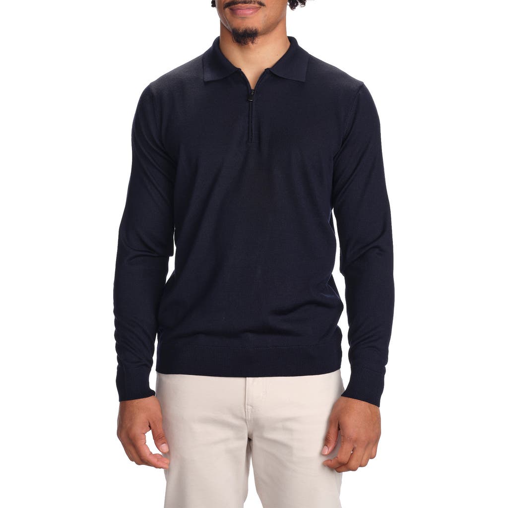 Studio Garnet Los Angeles Lightweight Merino Wool Quarter Zip Sweater In Blue