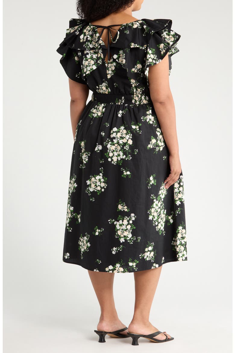 Emery Floral Santana Tie Back Cotton Midi Dress, Alternate, color, BLACK/ TAUPE