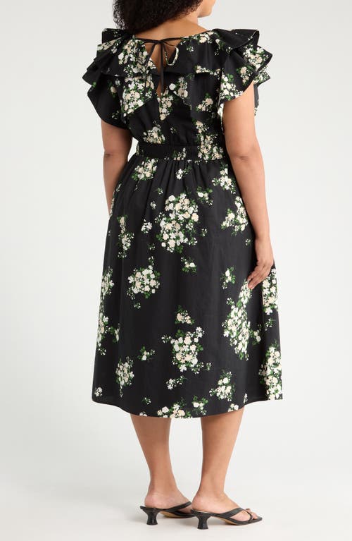 Sugarlips Emery Floral Tie Midi Dress In Black Taupe Multi In Black
