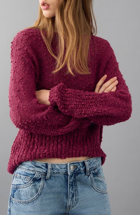 Nubby Oversize Cotton Blend Sweater