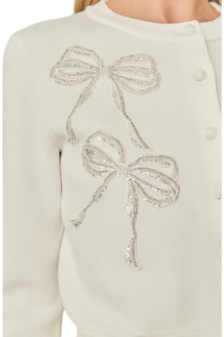 Embellished Bow Button Front Cardigan, Alternate, color, OFF WHITE