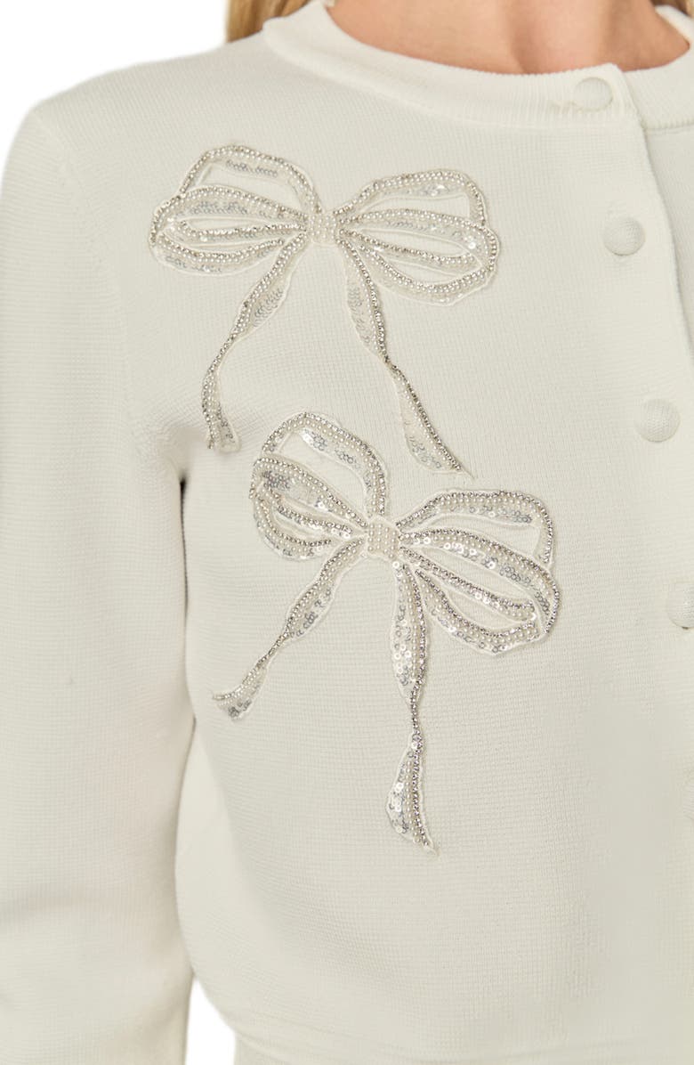 English Factory Embellished Bow Button Front Cardigan, Alternate, color, Off White