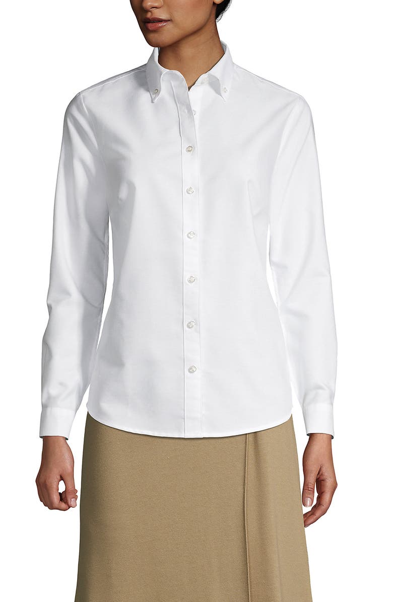 Lands
 End Women
s Tall Long Sleeve Oxford Dress Shirt, Main, color, White