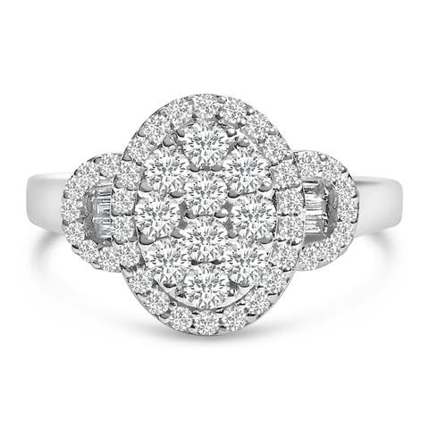 10K White Gold 1.0 Cttw Diamond Oval Cluster with Halo Vintage-Inspired Ring